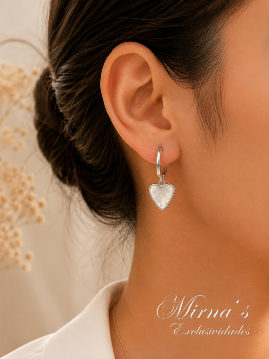 Aretes Corazón Nacarado Plata