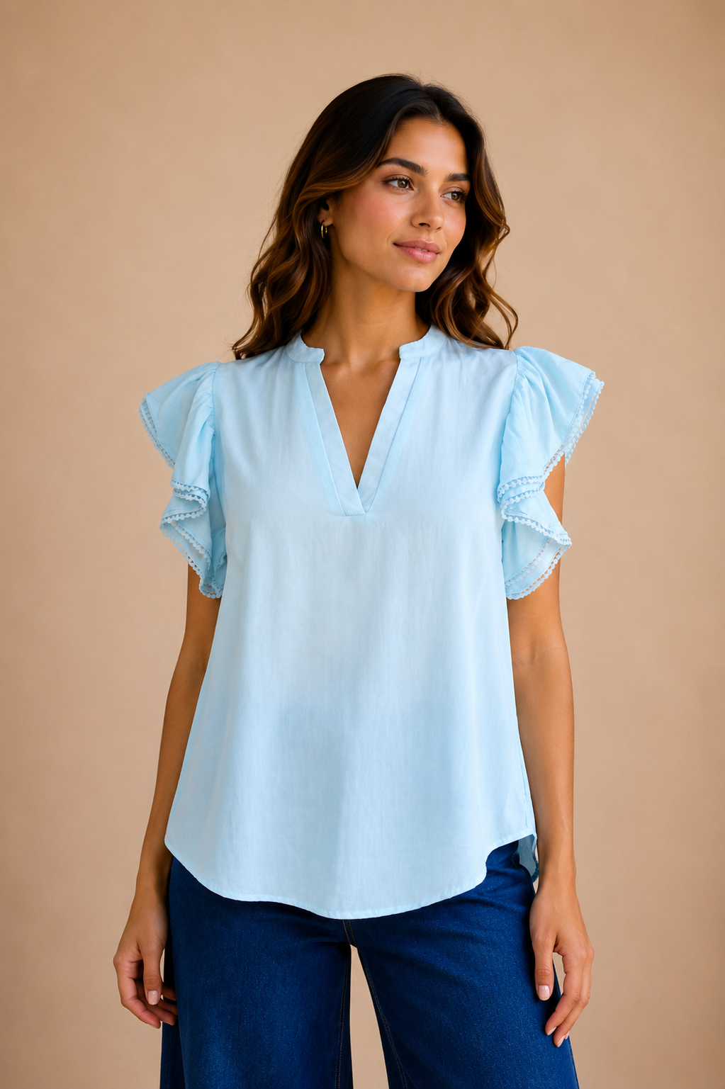 CAMISA AZUL LISA DE MANGAS BONBACHAS