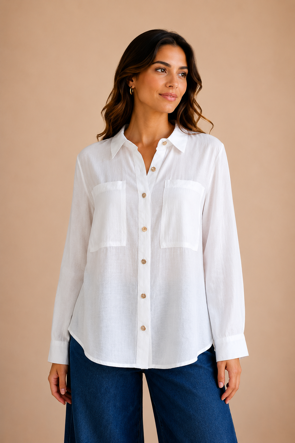 CAMISA MANGA LARGA BLANCA DE DOS BOLSAS
