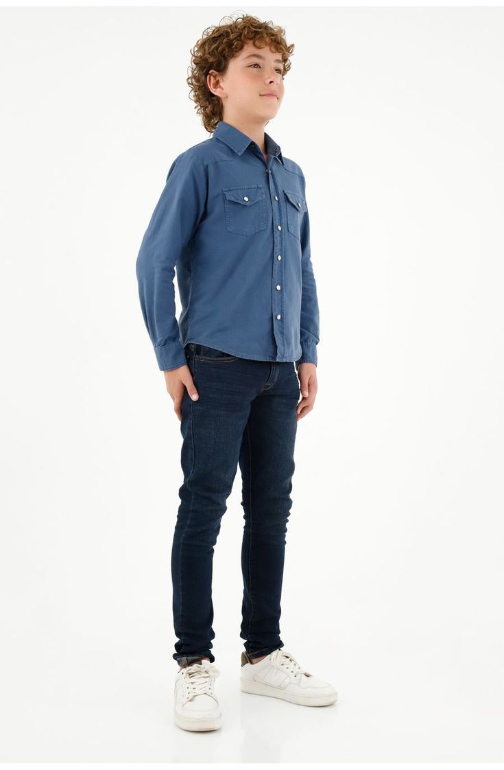 Camisa azul manga larga para nino