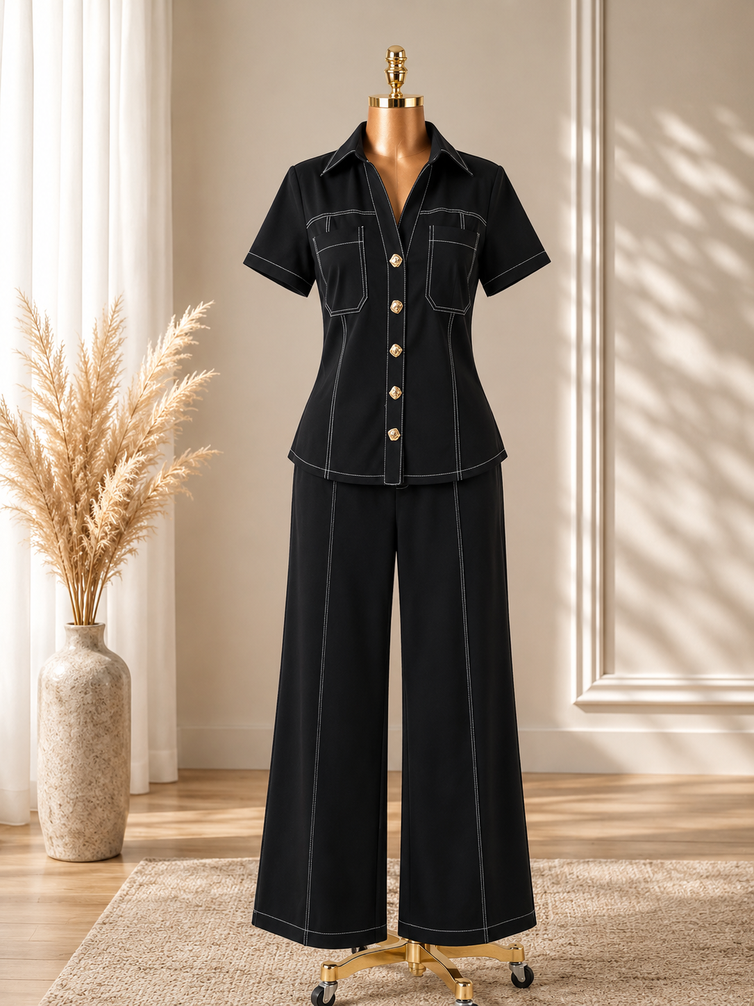 TRAJE MANGA CORTA DE COSTURAS BLANCAS