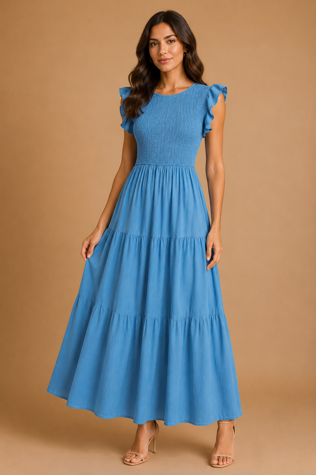 VESTIDO ESTILO JEANS DE ELASTICO LA PARTE DE ARRIBA