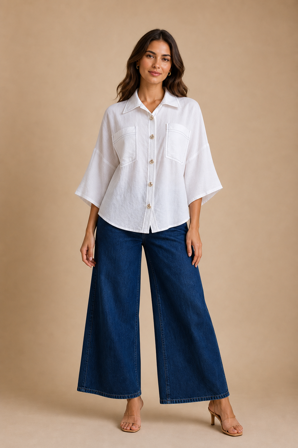 CAMISA BLANCA DE BOTONES DE COSTURAS NEGRAS