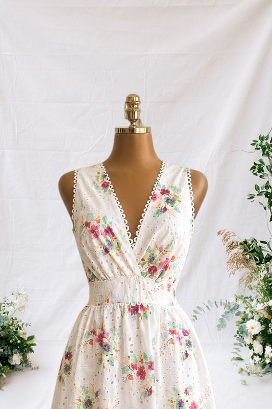 VESTIDO BLANCO SIN MANGAS FLOREADO
