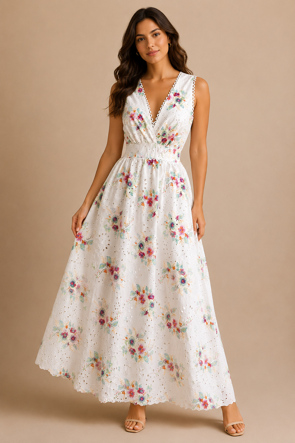 VESTIDO BLANCO SIN MANGAS FLOREADO