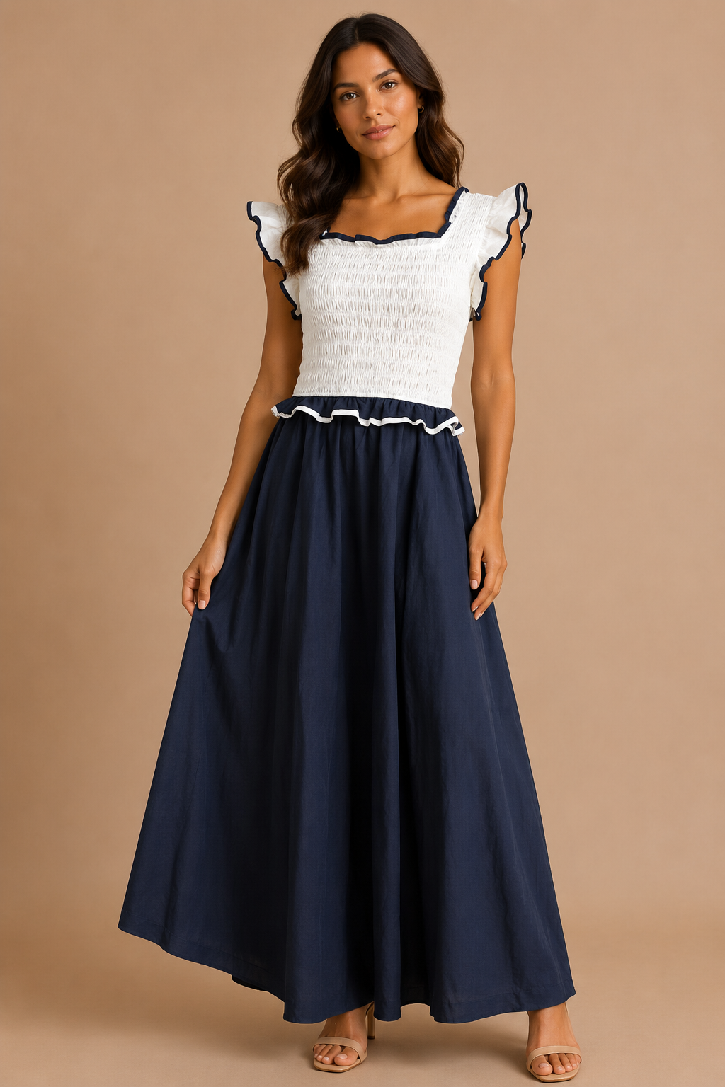 VESTIDO CON FALDA NEGRO DE ELASTICO ARRIBA BLANCO