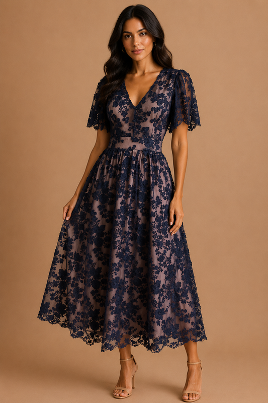 VESTIDO BLANCO HUESO DE FORRO DE TELA PUNTO CON FLORES