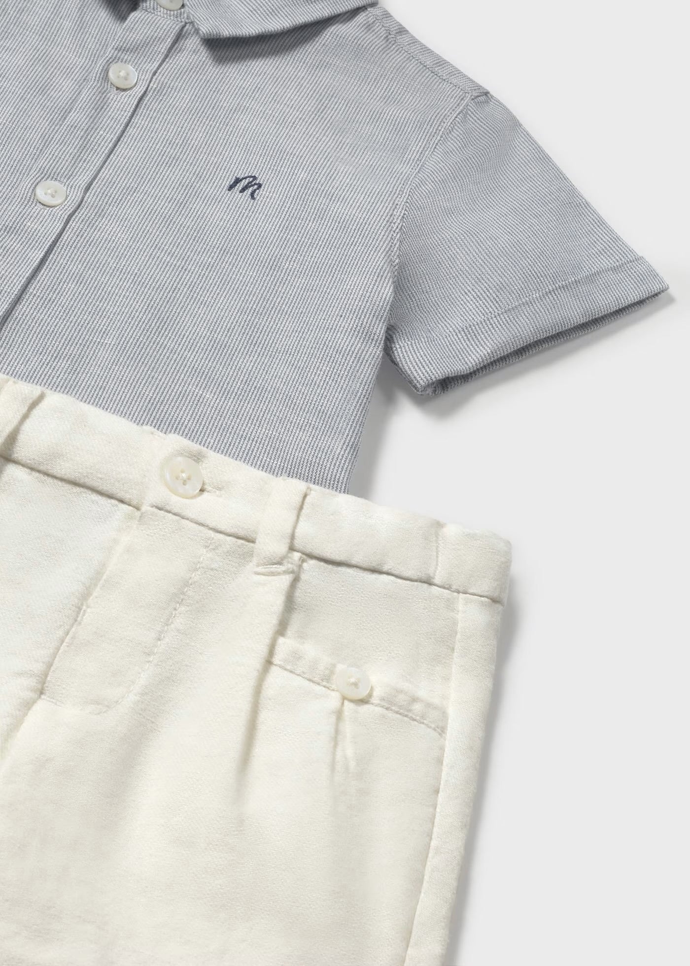 Conjunto de 2pcs camisa de botones y short de lino