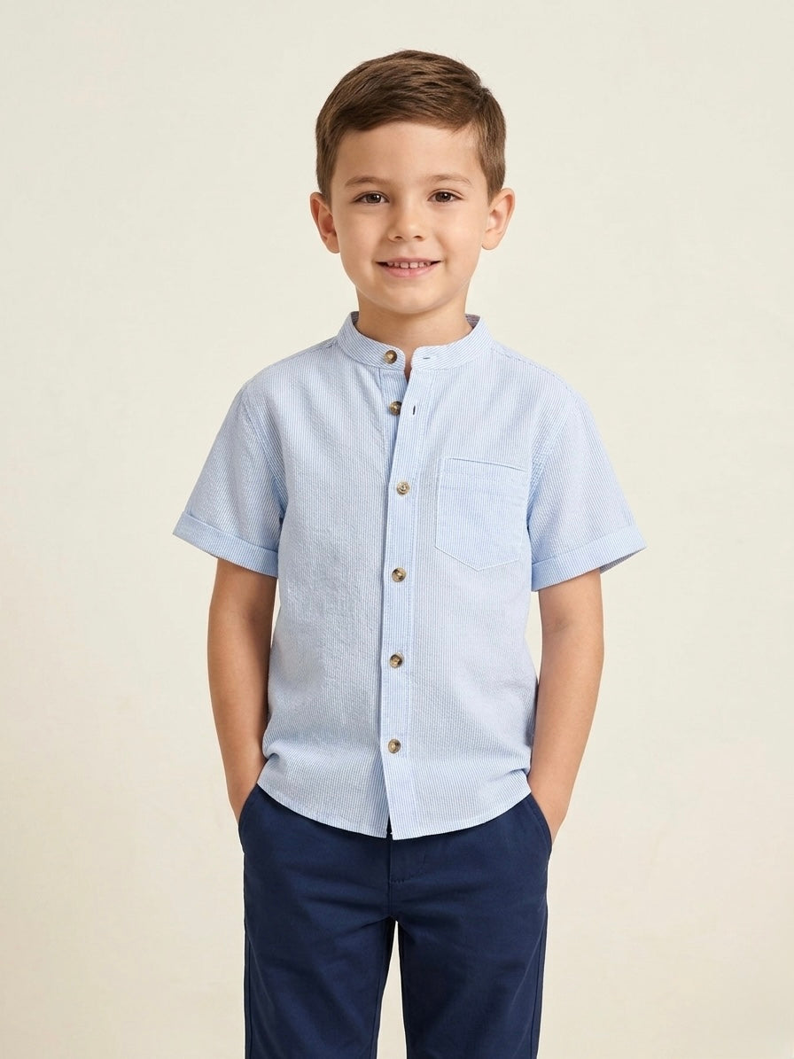 Camisa de botones cuello chino de lino
