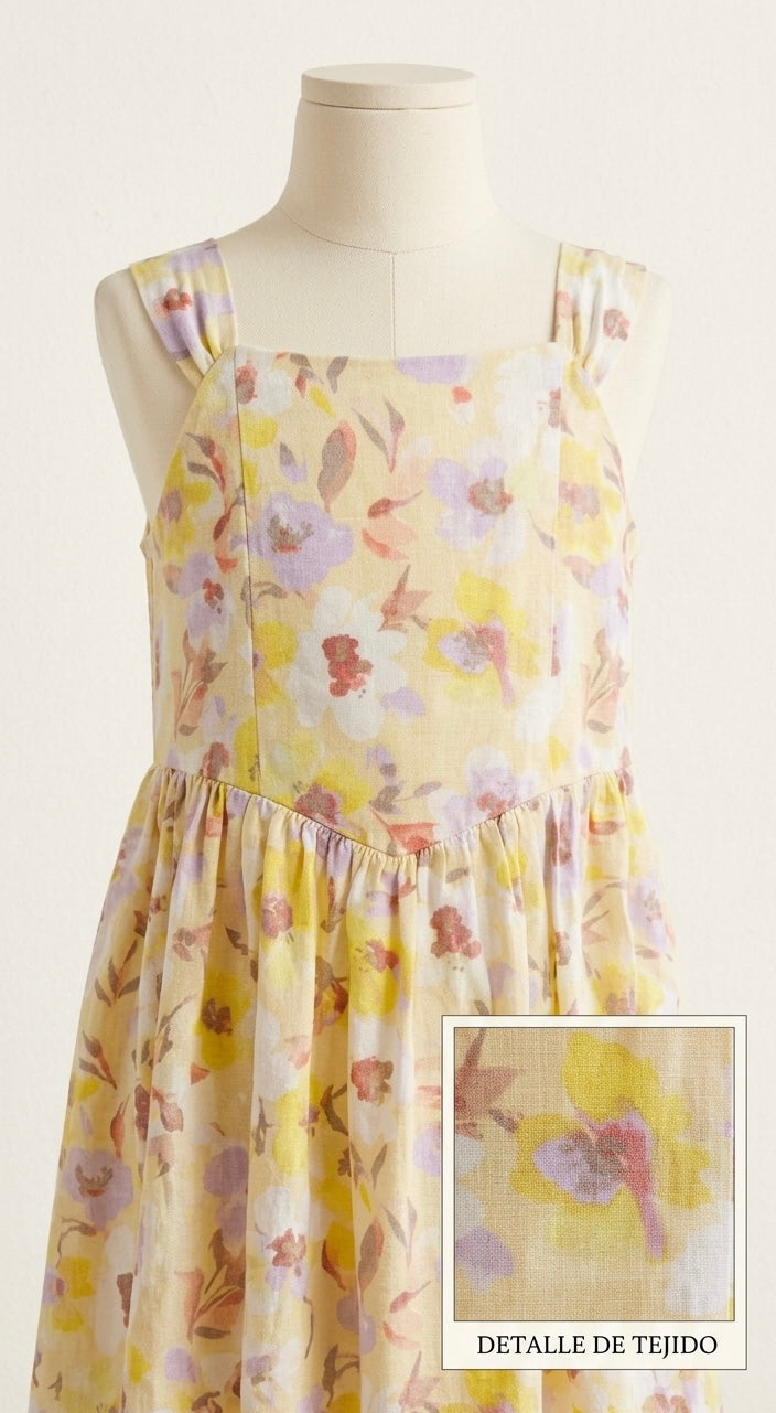 Vestido de flores de lino