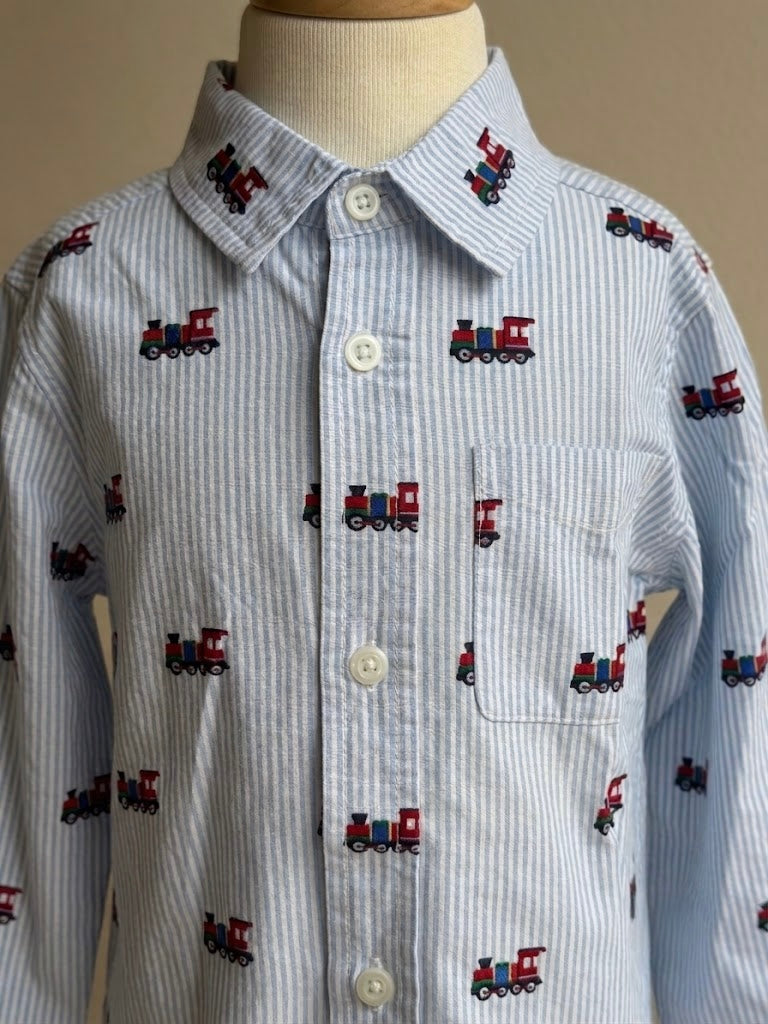 Camisa de botones rayada con trencitos
