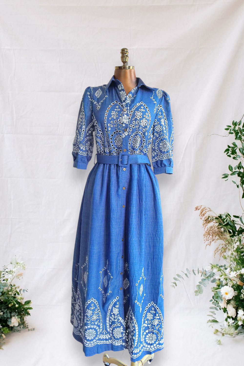 VESTIDO ESTILO JEANS SIN BORDADO BLANCO