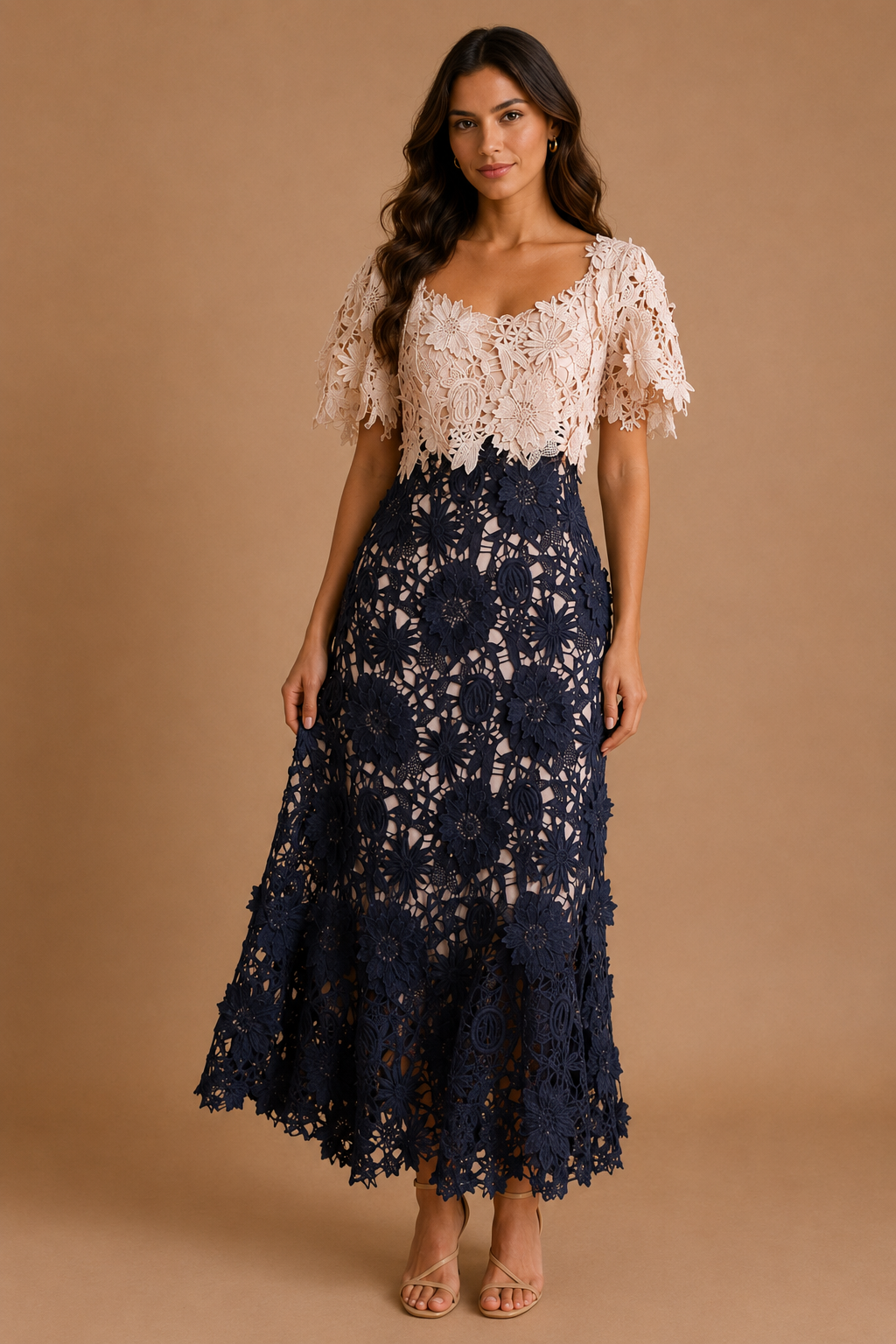 VESTIDO CREMA CON NEGRO