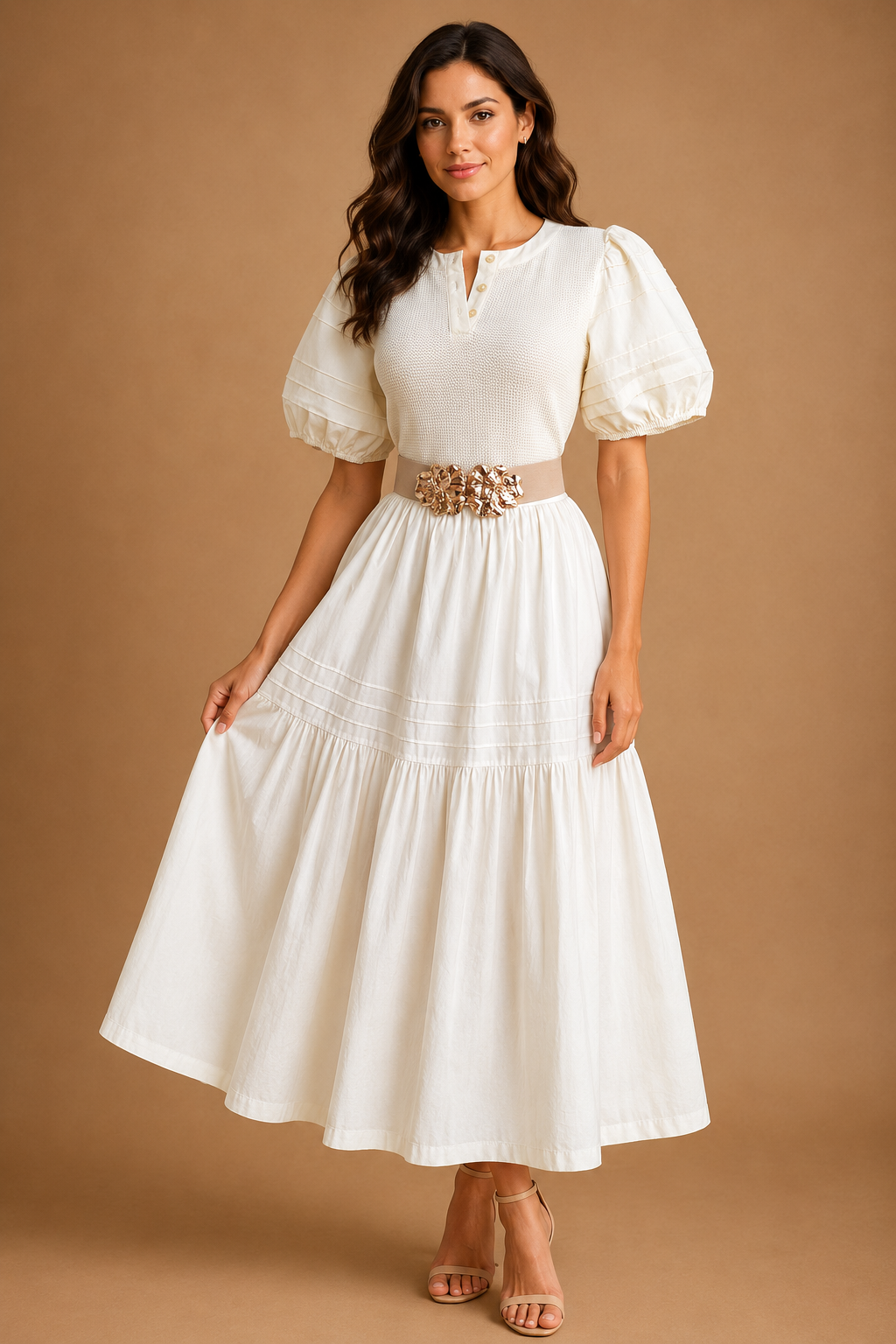 VESTIDO BLANCO HUESO MANGAS CORTAS ANCHAS