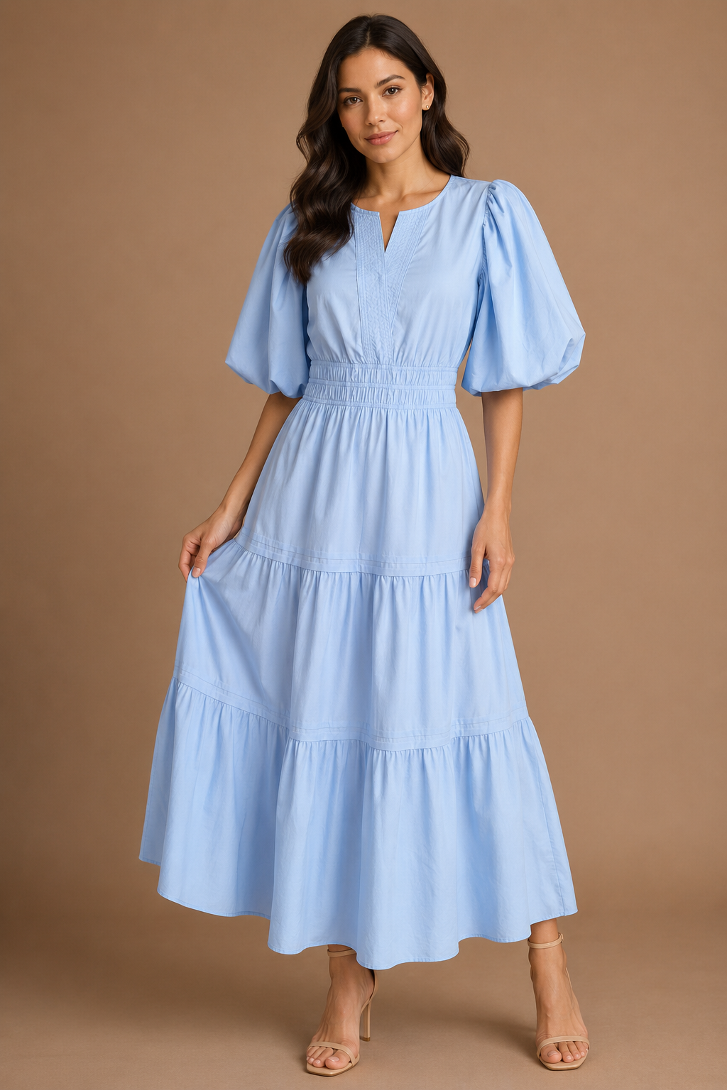 VESTIDO CELESTE MANGAS BONBACHAS