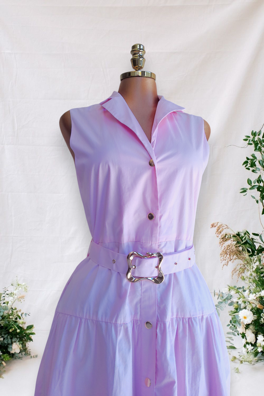 VESTIDO ROSADO DE CINTURON Y BOTONES SIN MANGAS