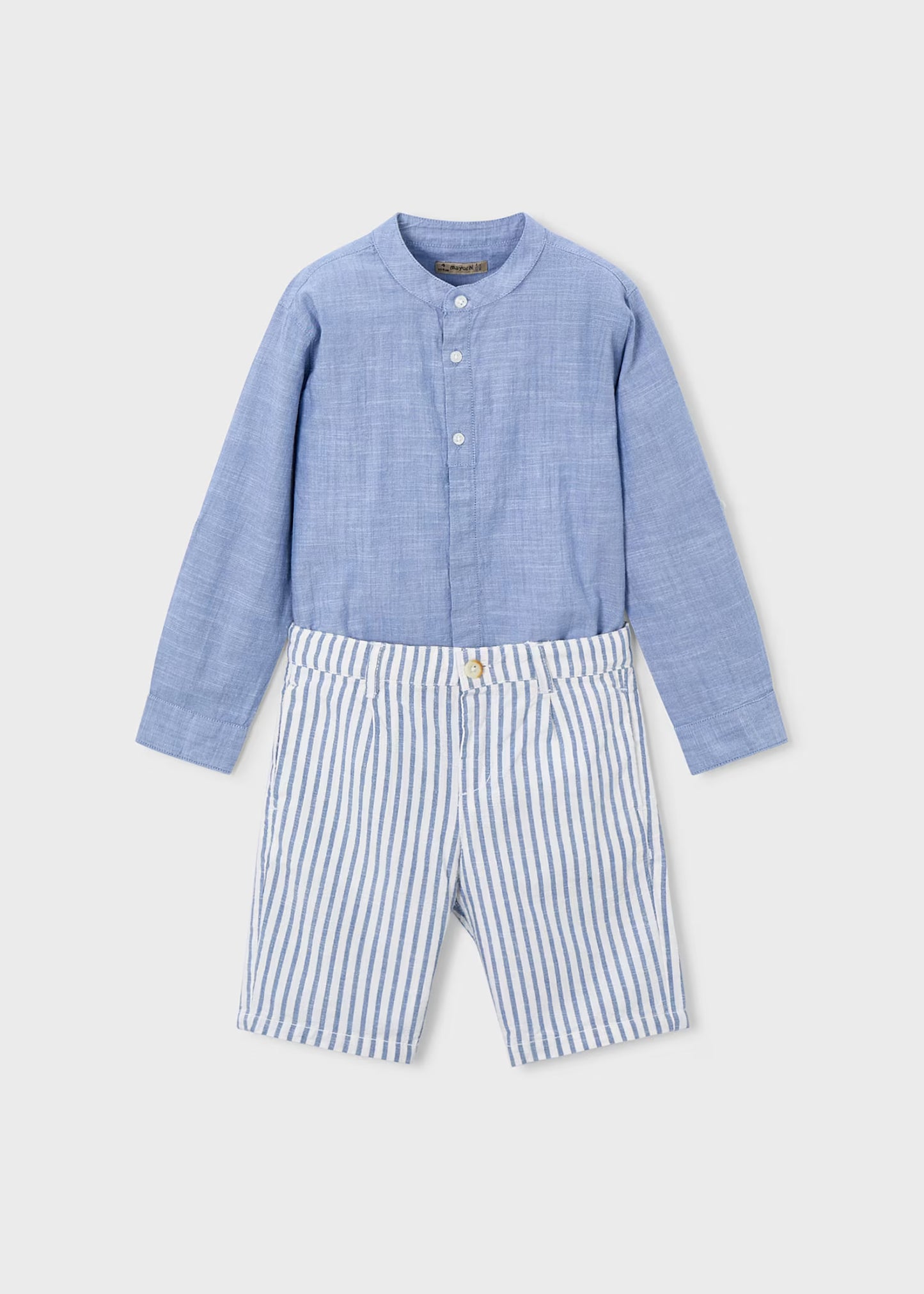 Conjunto de bermuda y camisa con lino de manga larga niño