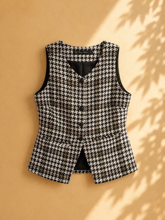 CAMISA TIPO CHALECO CON FIGUERAS BLANCO CON NEGRO