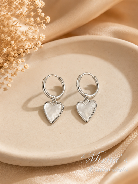 Aretes Corazón Nacarado Plata
