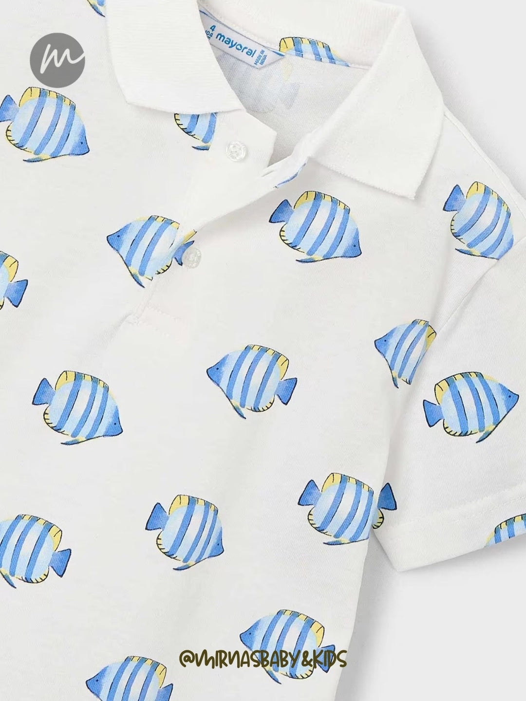 Conjunto de 2pcs camisa tipo polo de peces, y short azul cargo