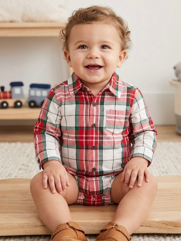 Camisa de botones a cuadros manga larga