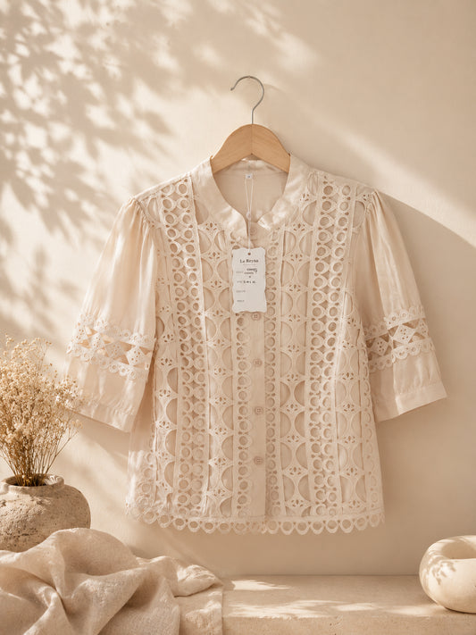 camisa bordada beige