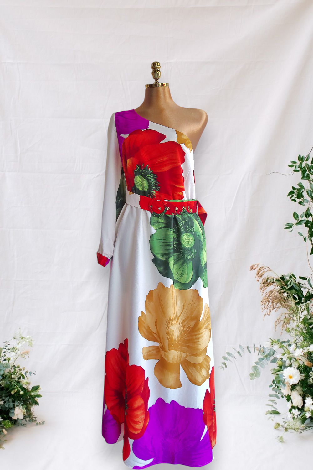 VESTIDO BLANCO DE FLORES DE COLORES