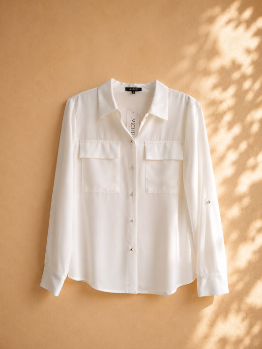 CAMISA BLANCA MANGA LARGA DE BOTONES PLATEADOS