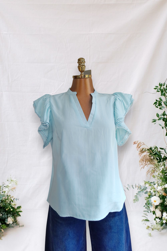 CAMISA AZUL LISA DE MANGAS BONBACHAS