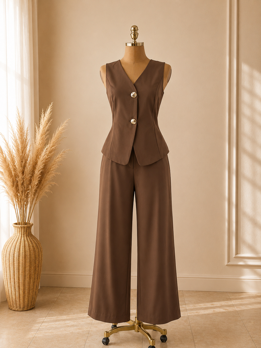 TRAJE CAFÉ SIN MANGAS