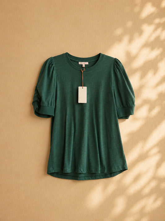 CAMISA VERDE OSCURO LISA MANGAS SEMI ARRUGADAS