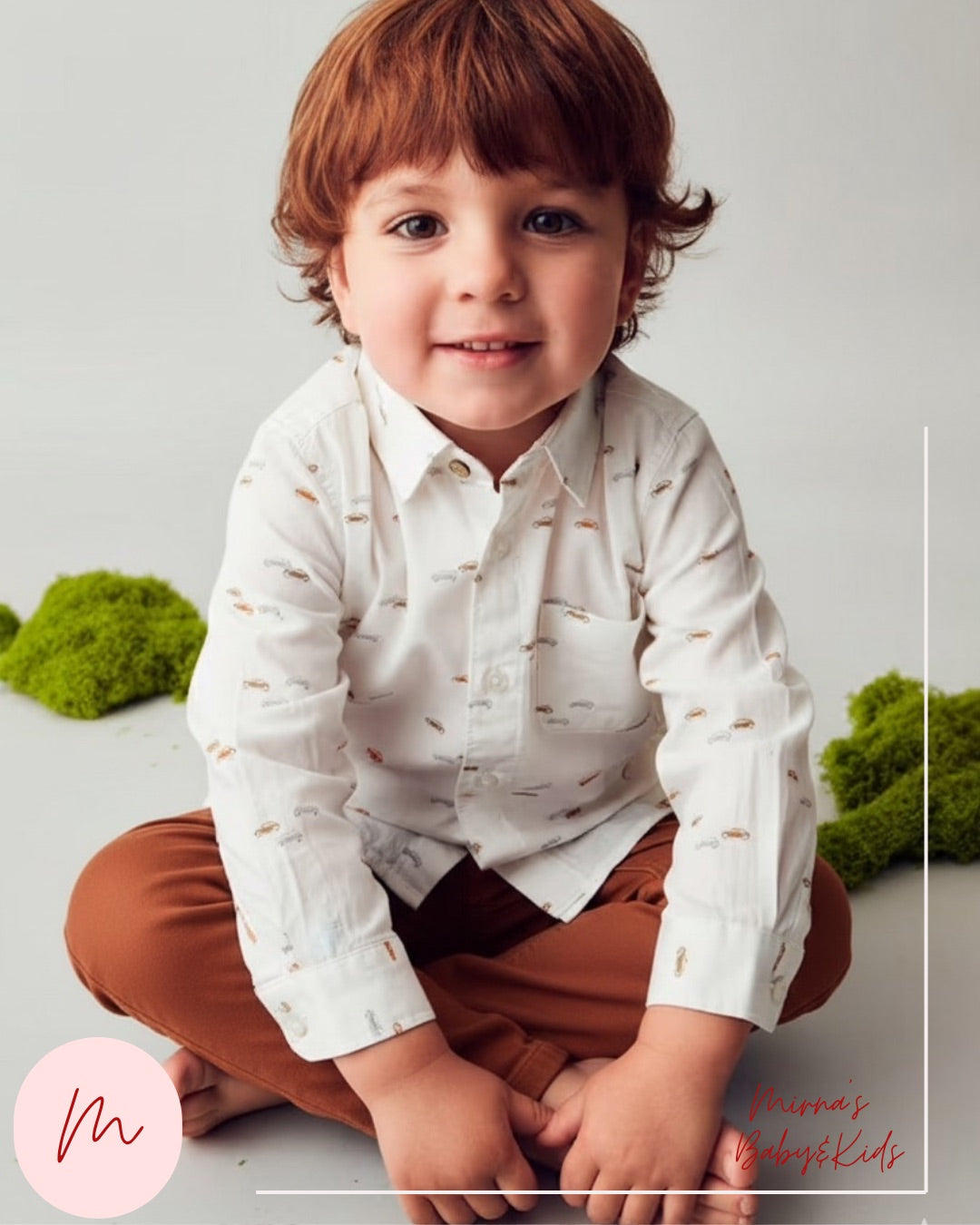 Conjunto de camisa manga larga de carritos + Pantalon chino