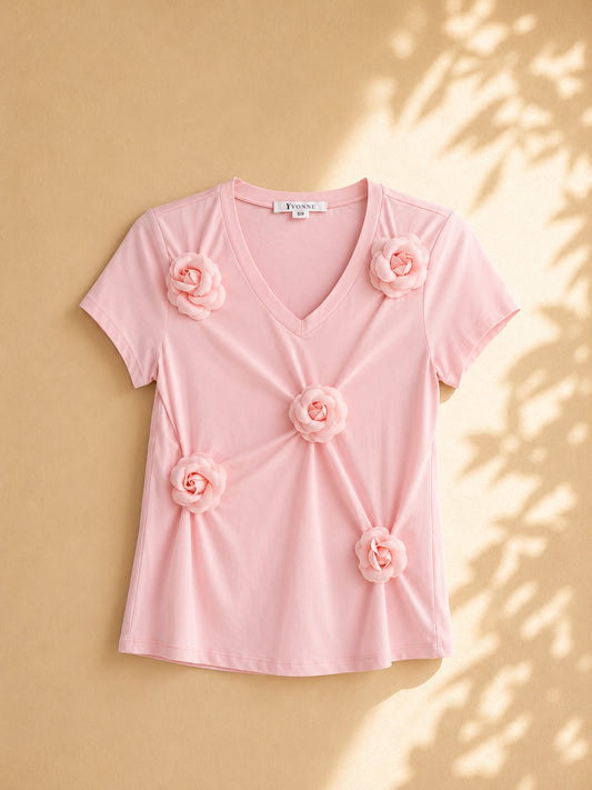 CAMISA COLOR ROSA PALIDO CON ROSAS DEL MISMO TONO
