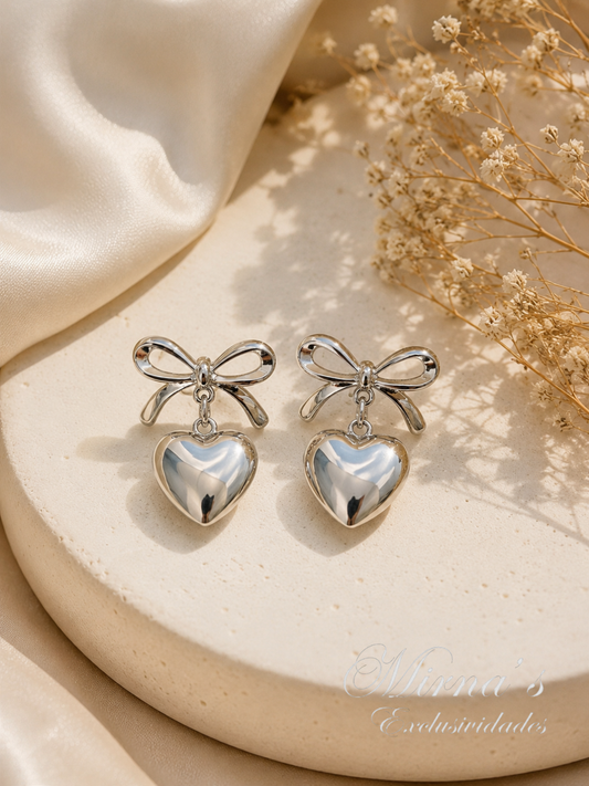 Aritos Silver Bow Heart