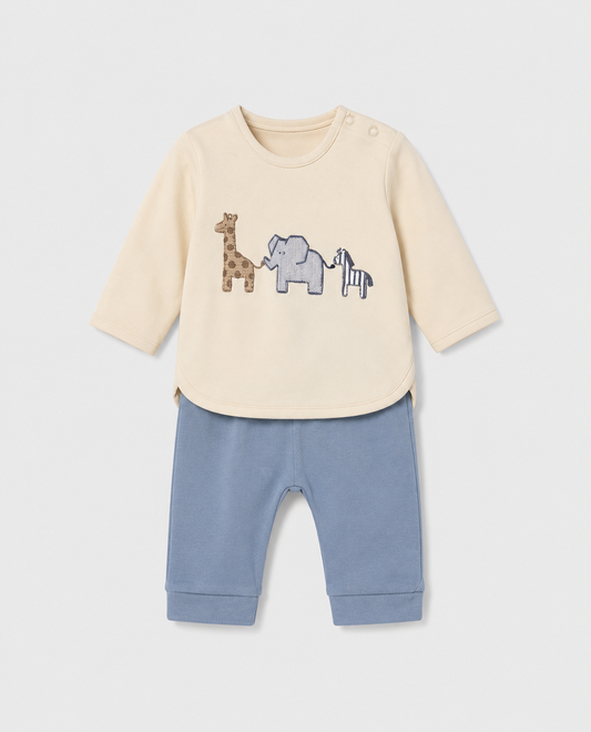 Conjunto camisa manga larga y pantalón	azule