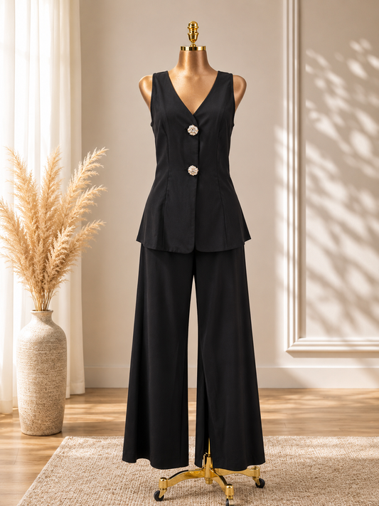 TRAJE NEGRO, PANTALON CON ABERTURAS