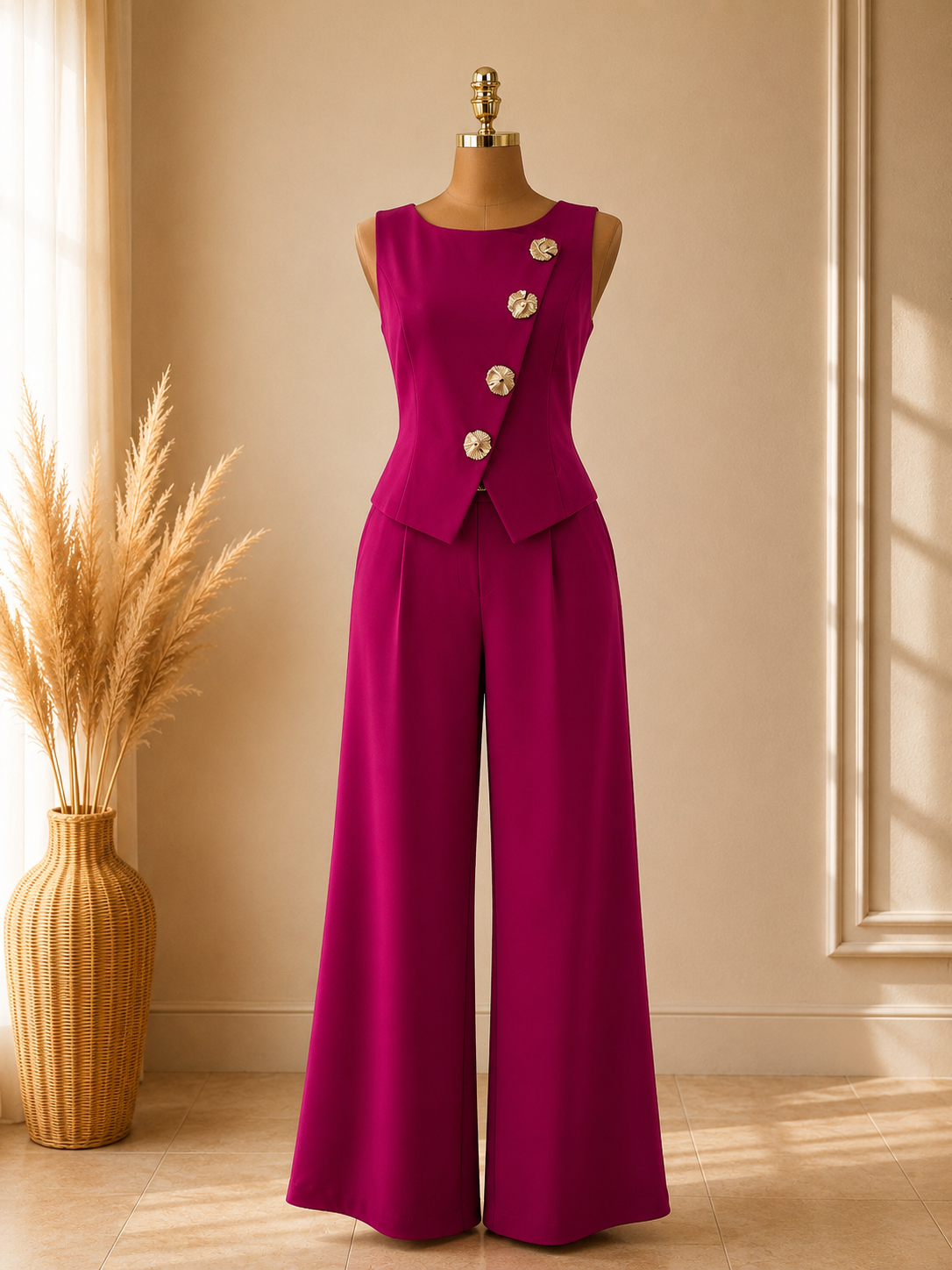 TRAJE FUCSIA SIN MANGAS