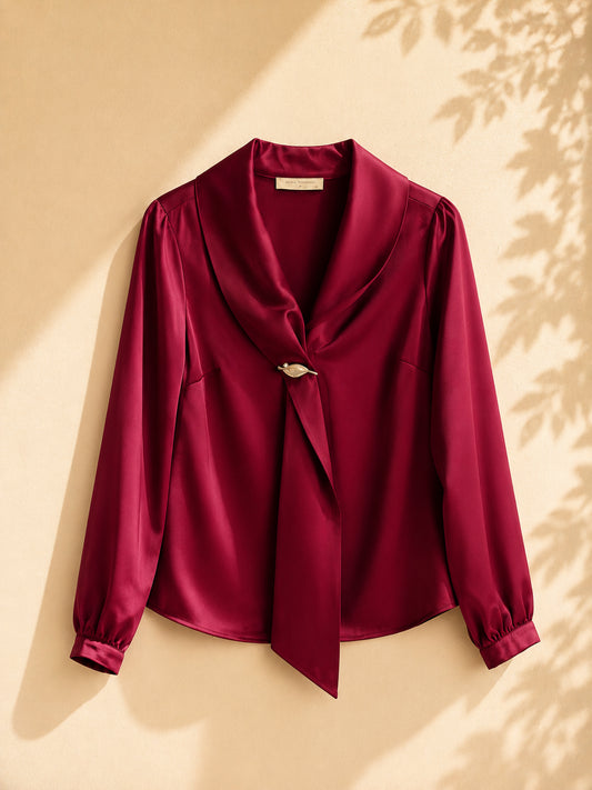 CAMISA MANGA LARGA ROJO METALIZADO CON HOJA DORADA