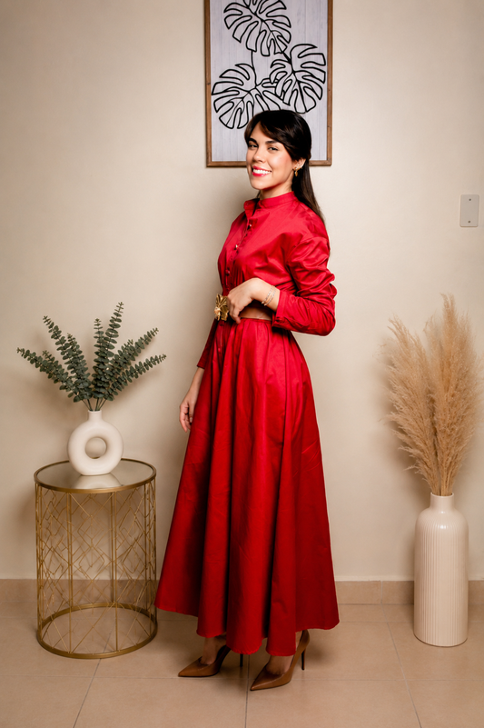 VESTIDO DE MANGA LARGA ROJO