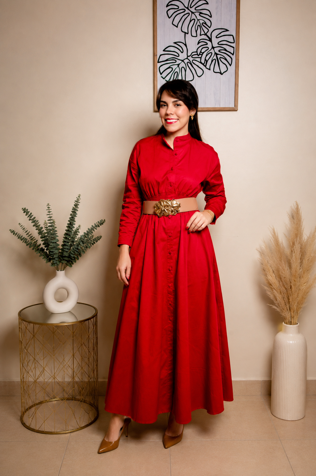 VESTIDO DE MANGA LARGA ROJO