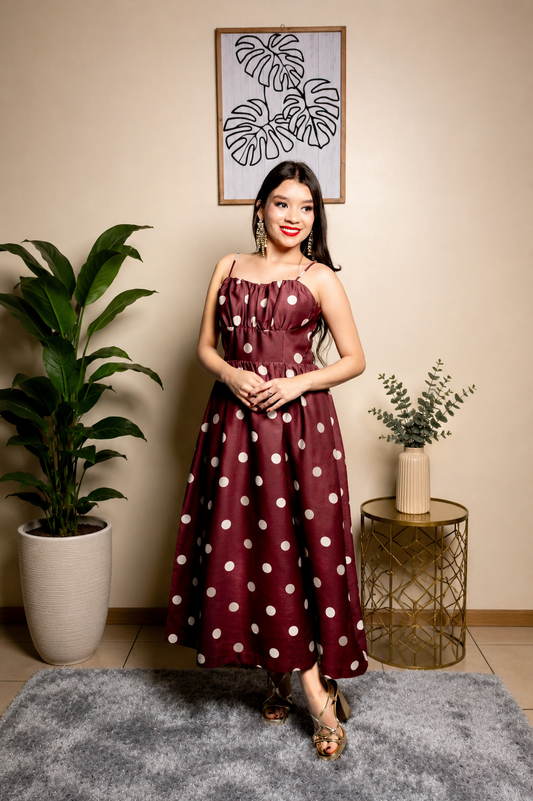Vestido Midi Mocha Polka