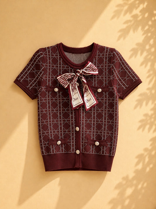 CAMISA CAFÉ CON BORDADOS BLANCOS DIOR