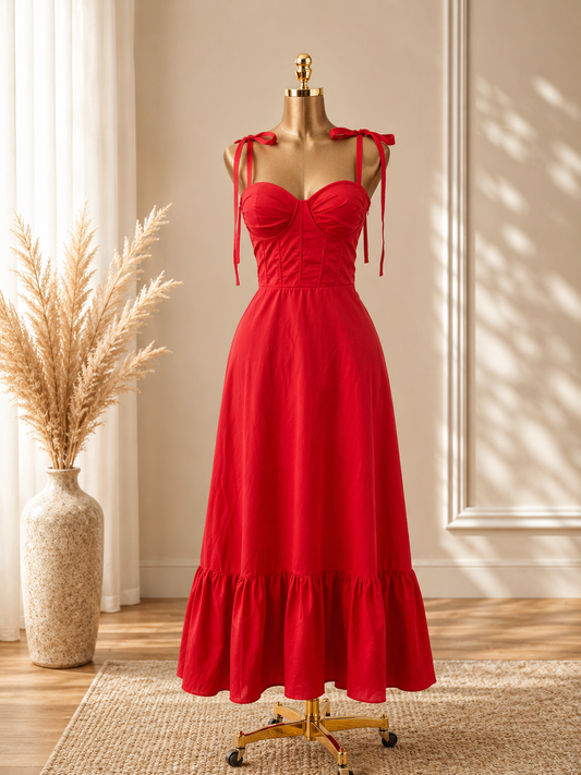 VESTIDO ROJO ESTILO CORSET DE CINTAS