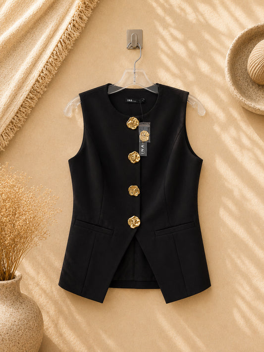 camisa negra sin mangas formal