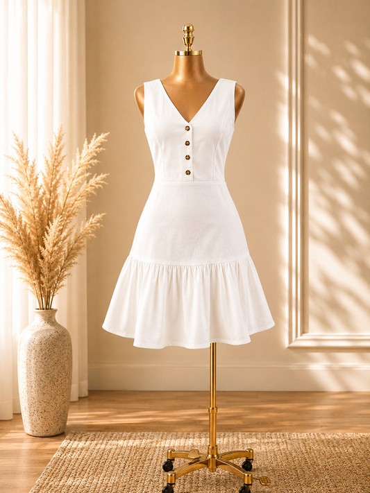 VESTIDO CORTO DE TELA JEANS BLANCO