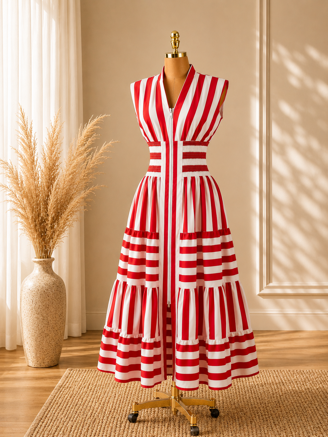 VESTIDO ROJO CON RAYAS BLSNCAS