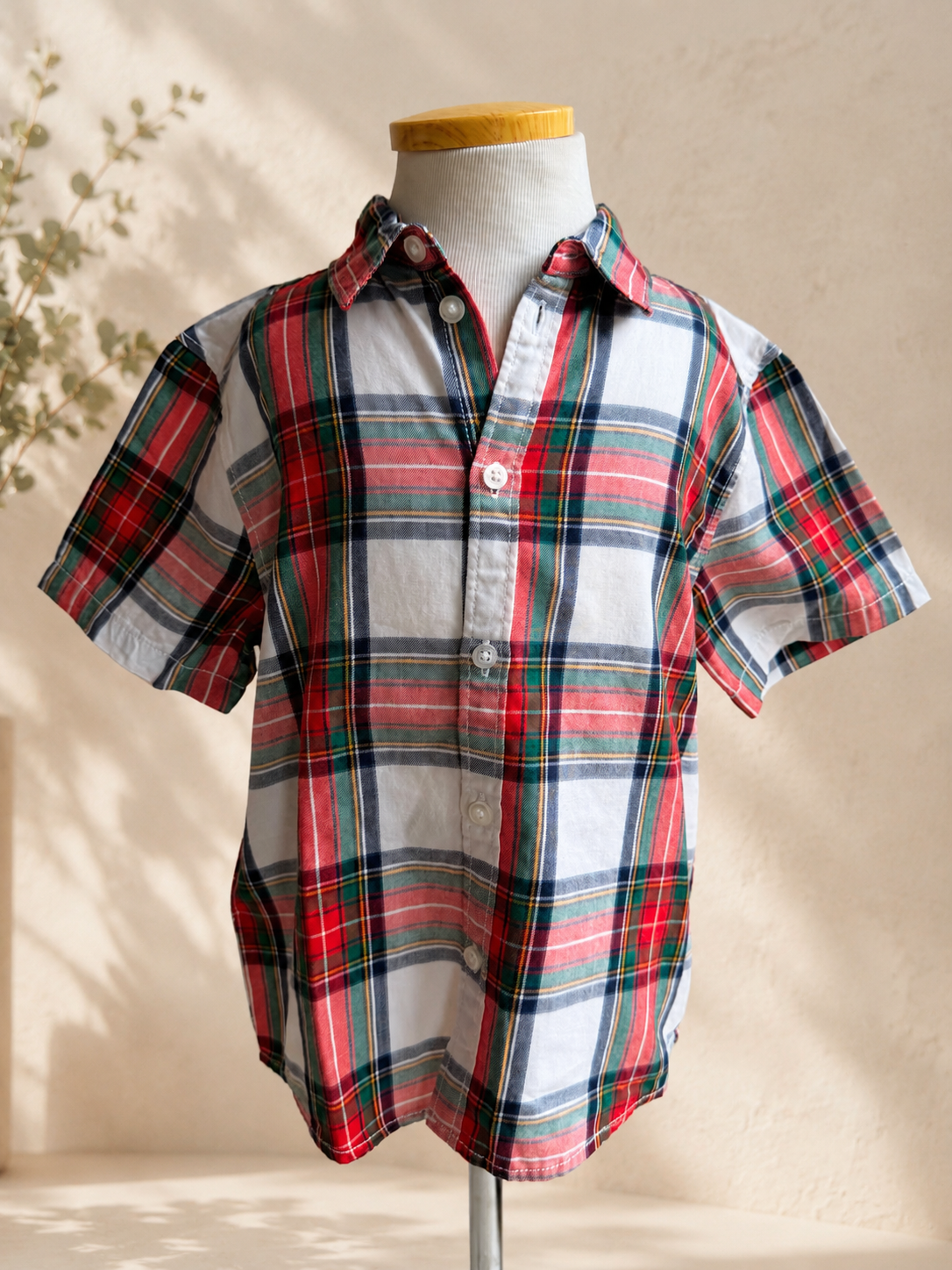 Camisa de botones cuadros manga corta