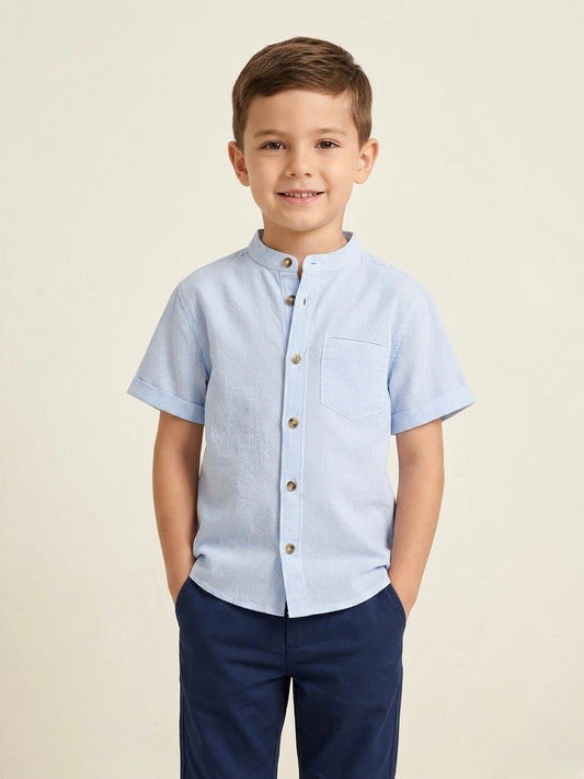 Camisa de botones cuello chino de lino