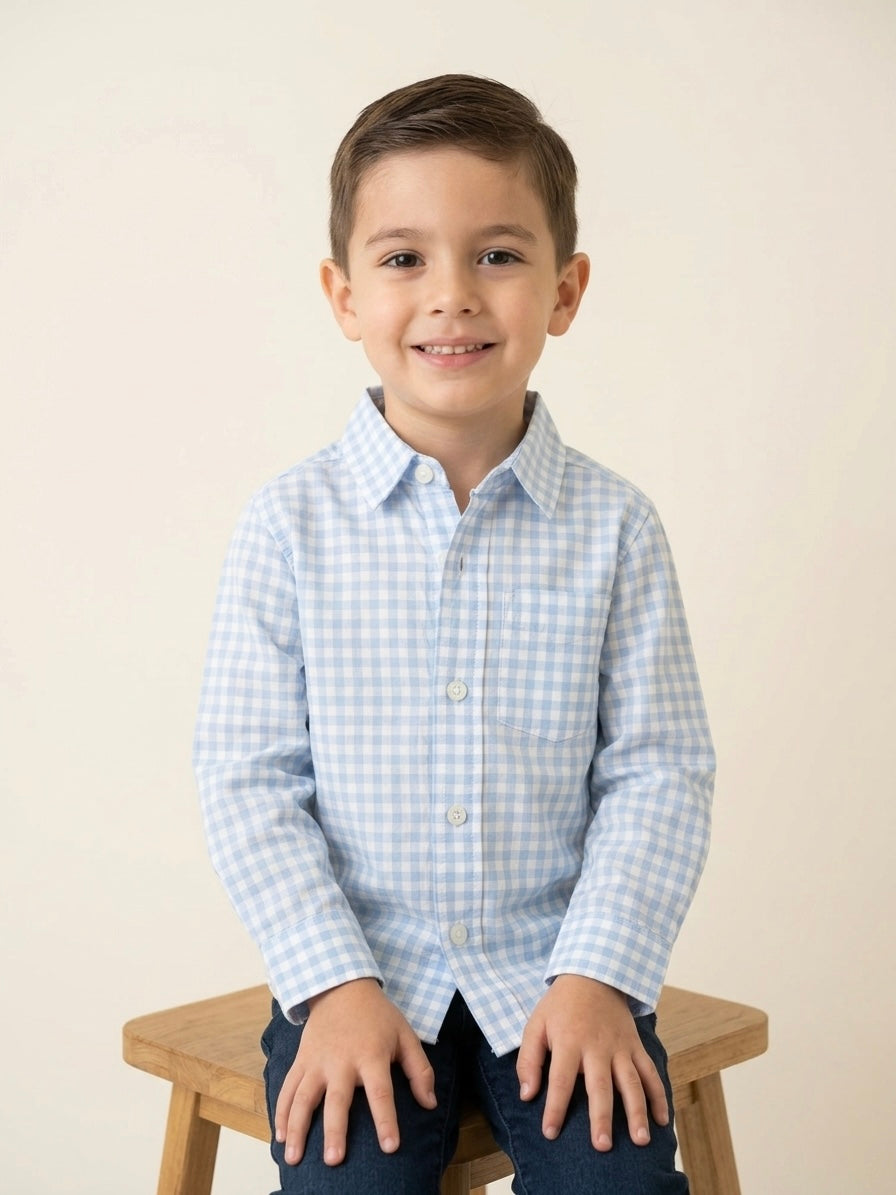 Camisa de botones a cuadros manga larga