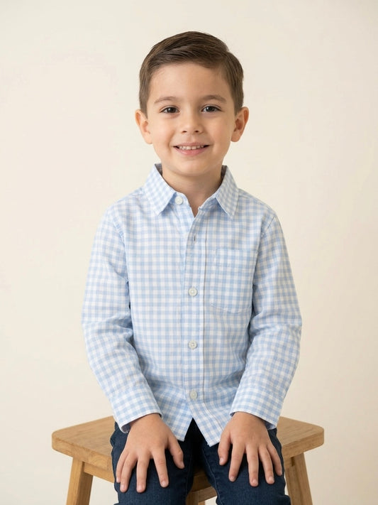 Camisa de botones a cuadros manga larga